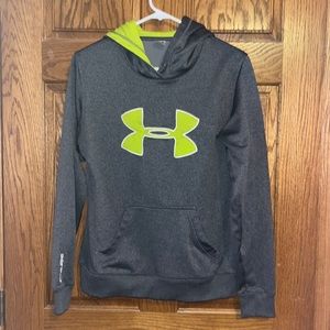 grey and lime green under armour hoodie